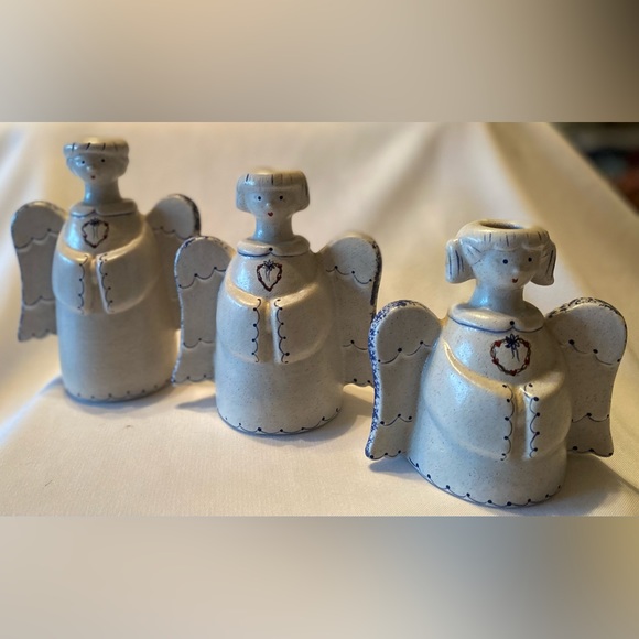 Set 3 Handmade UnSigned Limited Edition Ceramic Angels Candles Christmas - Picture 3 of 8